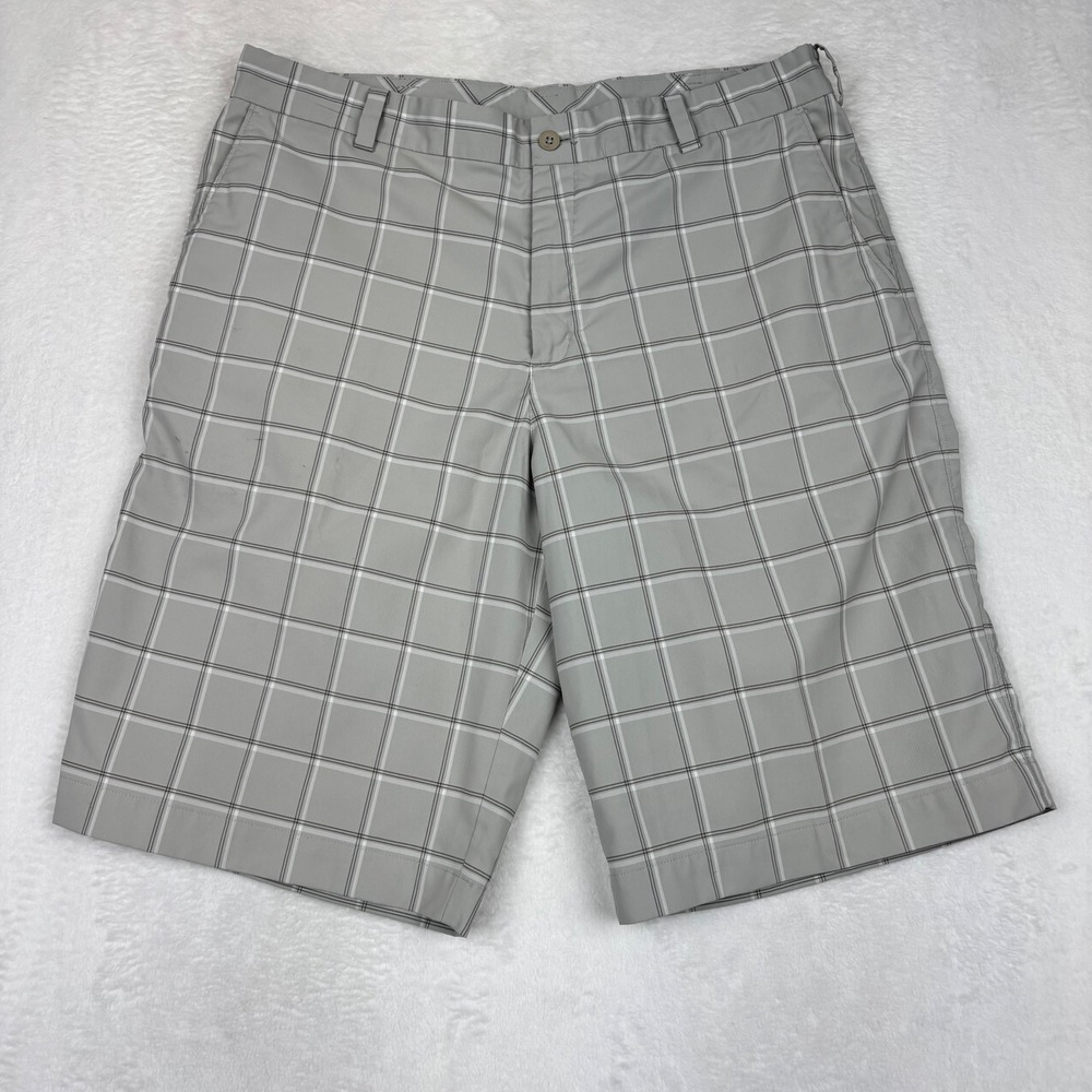 Nike Golf Dri-FIT Plaid‎ Shorts Mens 34 Grey White Breathable Performance CB4-45